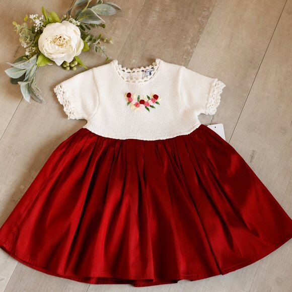 Red Silk and Cotton Knit Sweater Dress Baby Special Occasion Limited Edition - Picture 3 of 6